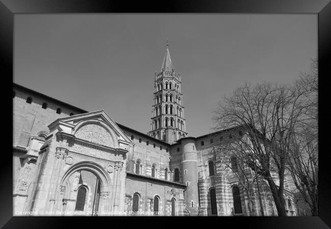Basilique Saint Sernin de Toulouse  in black and white Framed Print by Ann Biddlecombe