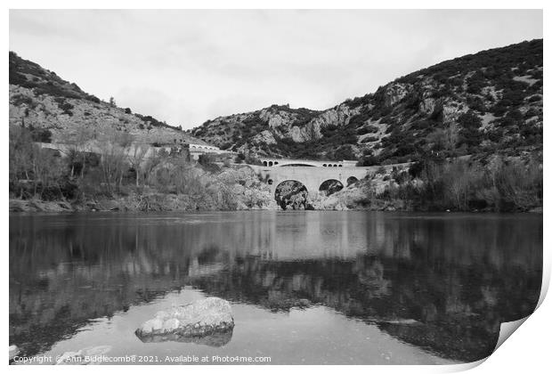 Pont du Diable - Devils Bridge in monochrome Print by Ann Biddlecombe