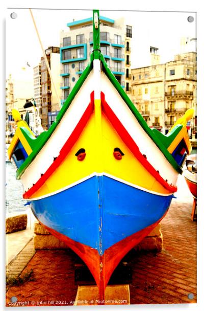 Maltese fishing boat. Acrylic by john hill