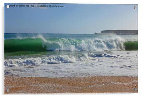 Waves crashing onto a sandy beach in the algarve Acrylic by Rocklights 