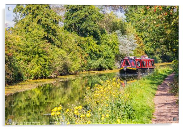 A narrowboat makes its way along the Grand Union canal  Acrylic by Kevin Hellon