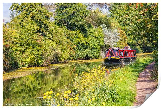 A narrowboat makes its way along the Grand Union canal  Print by Kevin Hellon