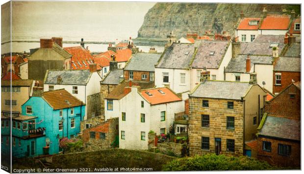 Beautiful Saithes Fishing Port Rooftops Canvas Print by Peter Greenway