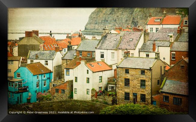 Beautiful Saithes Fishing Port Rooftops Framed Print by Peter Greenway