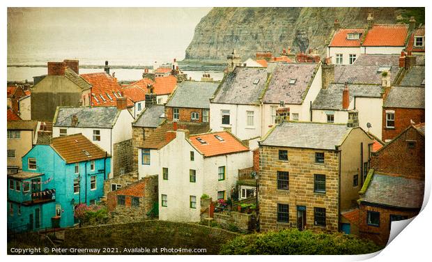 Beautiful Saithes Fishing Port Rooftops Print by Peter Greenway