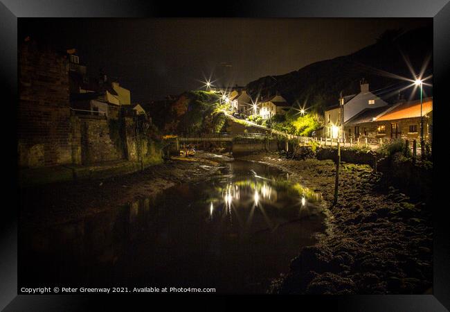 Nightime At Staithes Crowbar Lane Framed Print by Peter Greenway