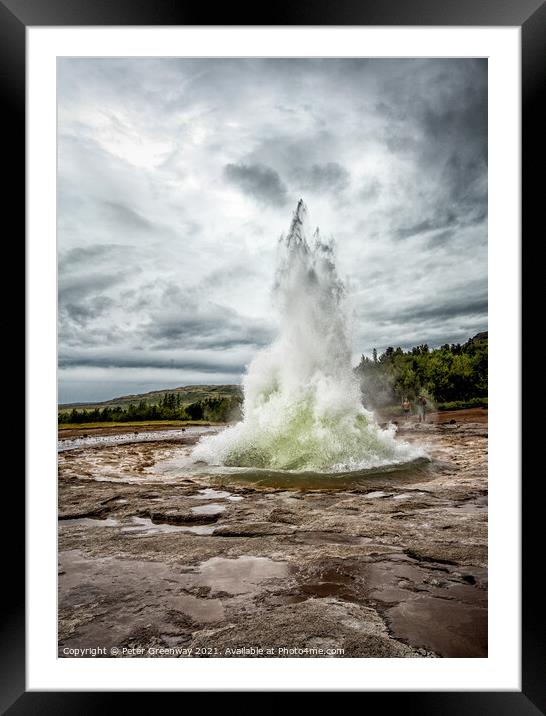 The Great Geyser At Iceland Errupting Framed Mounted Print by Peter Greenway