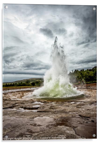 The Great Geyser At Iceland Errupting Acrylic by Peter Greenway