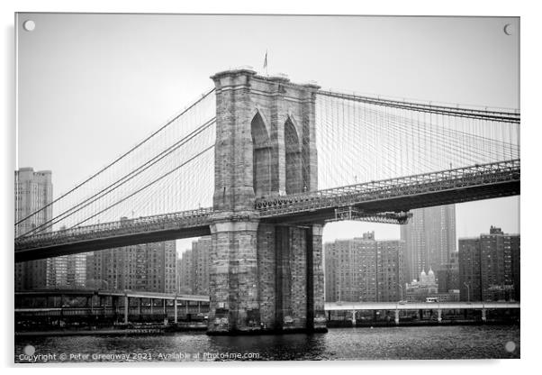 Brooklyn Bridge From New York Harbour Acrylic by Peter Greenway