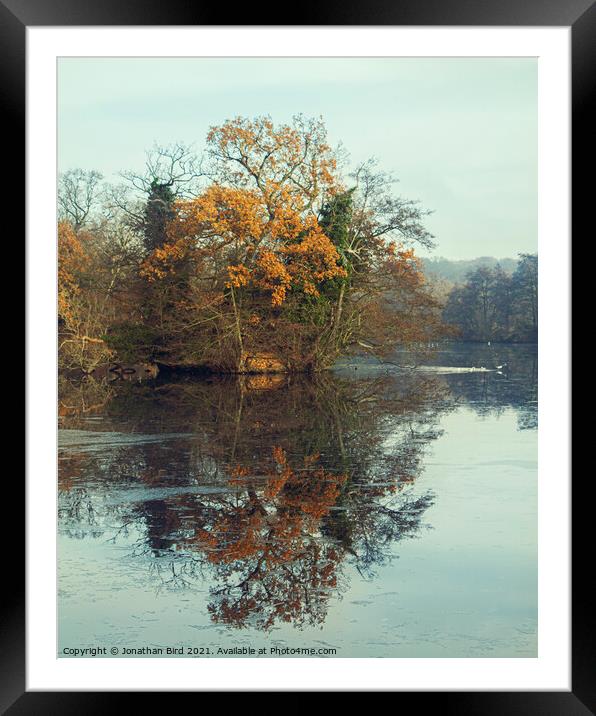 Autumn Reflection, Weald Country Park  Framed Mounted Print by Jonathan Bird