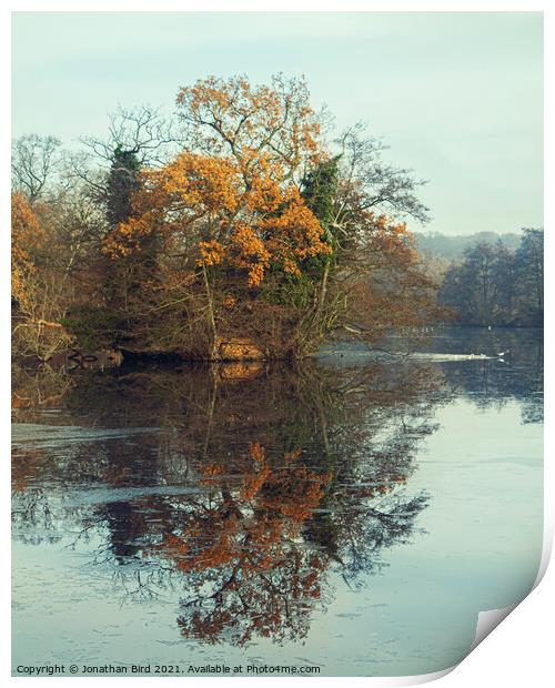 Autumn Reflection, Weald Country Park  Print by Jonathan Bird
