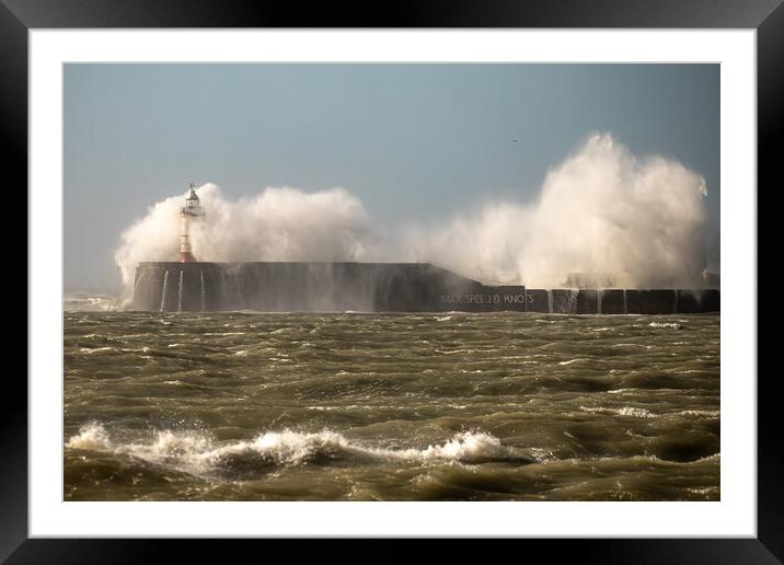Waves breaking over Newhaven wall Framed Mounted Print by Andy Dow