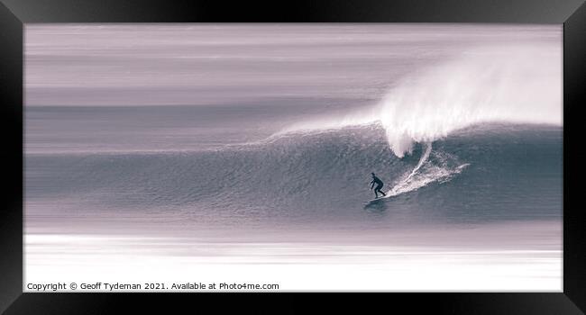 Surfing at Fistral Beach Newquay Framed Print by Geoff Tydeman