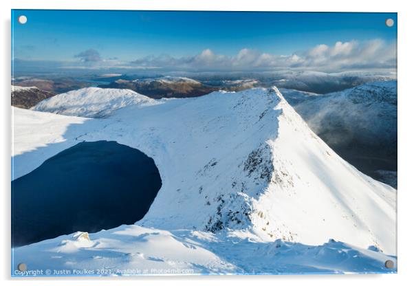 Striding Edge from Helvellyn, in winter Acrylic by Justin Foulkes