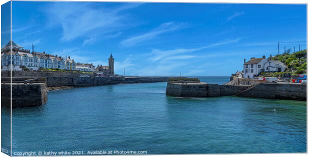 Porthleven Harbour Cornwall,with blue sky in the s Canvas Print by kathy white