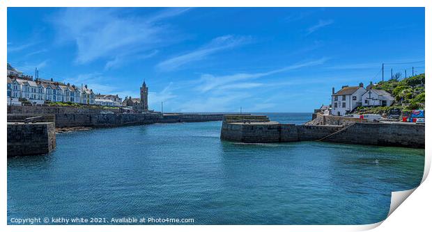 Porthleven Harbour Cornwall,with blue sky in the s Print by kathy white