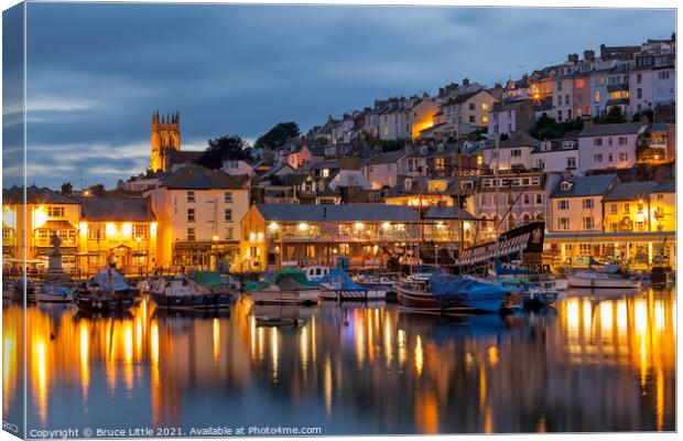 Brixham Blue Hour Reflections Canvas Print by Bruce Little