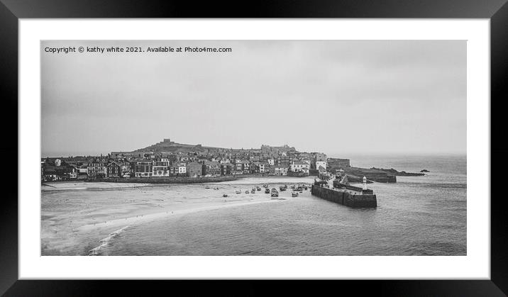 St. Ives Cornwall uk,black and white Framed Mounted Print by kathy white