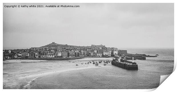 St. Ives Cornwall uk,black and white Print by kathy white