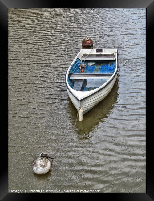 Boat, Buoys, Ripples and Raindrops  Framed Print by Elizabeth Chisholm