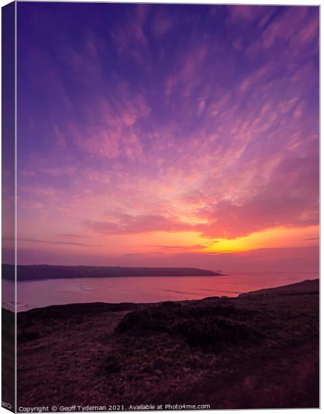 Sunset over Crantock Bay Canvas Print by Geoff Tydeman