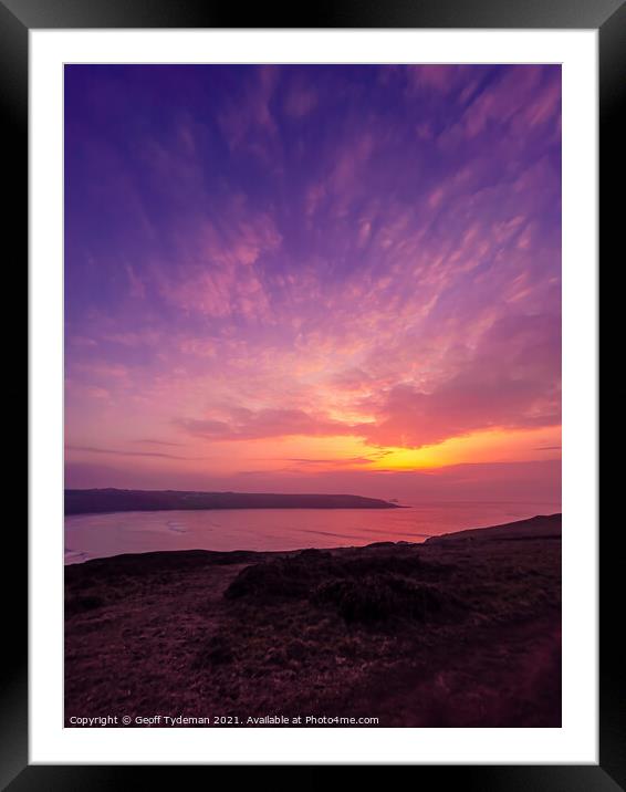 Sunset over Crantock Bay Framed Mounted Print by Geoff Tydeman