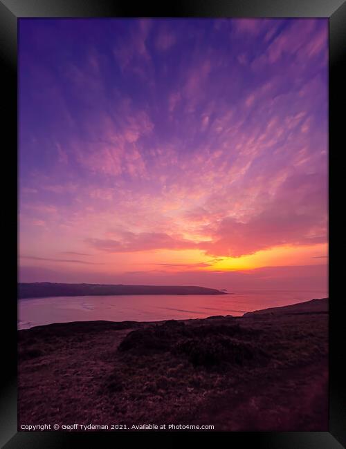 Sunset over Crantock Bay Framed Print by Geoff Tydeman