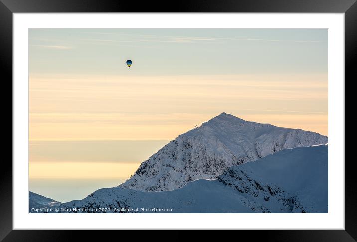 Majestic Hot Air Balloon Soaring over Snowdon Framed Mounted Print by John Henderson