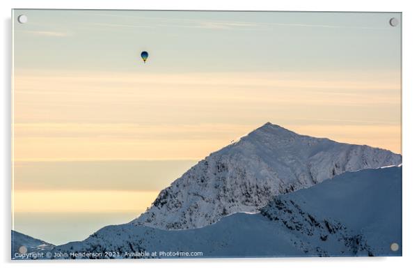 Majestic Hot Air Balloon Soaring over Snowdon Acrylic by John Henderson