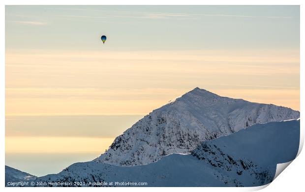 Majestic Hot Air Balloon Soaring over Snowdon Print by John Henderson