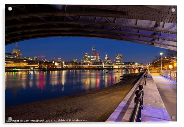 City of London Skyline by Night  Acrylic by Sam Westbrook