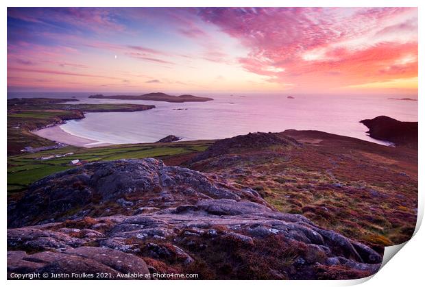 Sunset over Whitesands Bay and St David's Head Print by Justin Foulkes