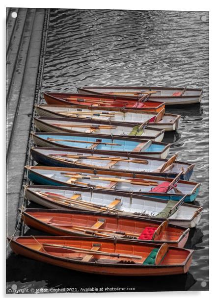 Row boats in a row Acrylic by Milton Cogheil