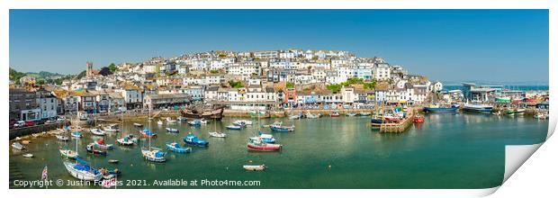 Panoramic view of Brixham, South Devon Print by Justin Foulkes