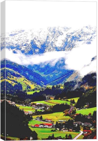 Snowy Austrian Alps and green valley Canvas Print by Pieter Marais