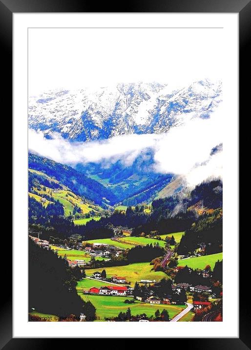 Snowy Austrian Alps and green valley Framed Mounted Print by Pieter Marais