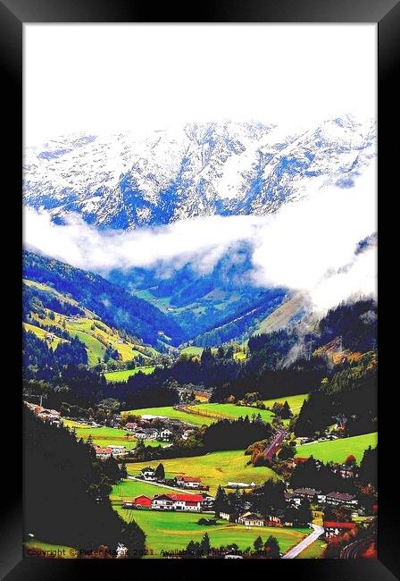 Snowy Austrian Alps and green valley Framed Print by Pieter Marais