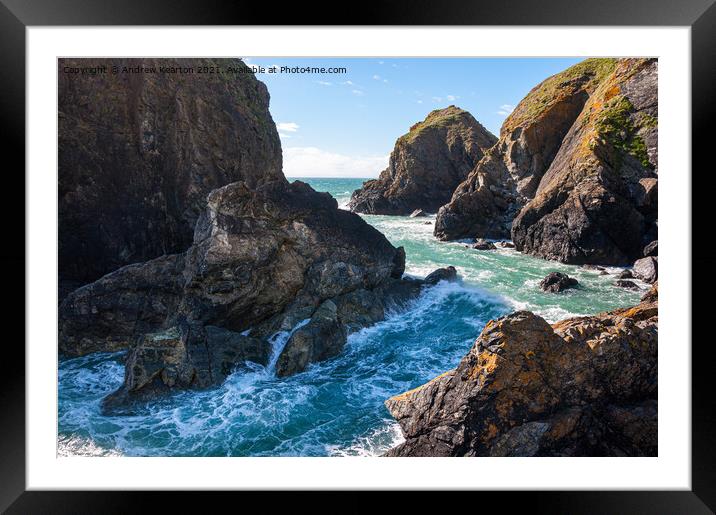 Waves between rocks, Mullion Cove, Cornwall Framed Mounted Print by Andrew Kearton