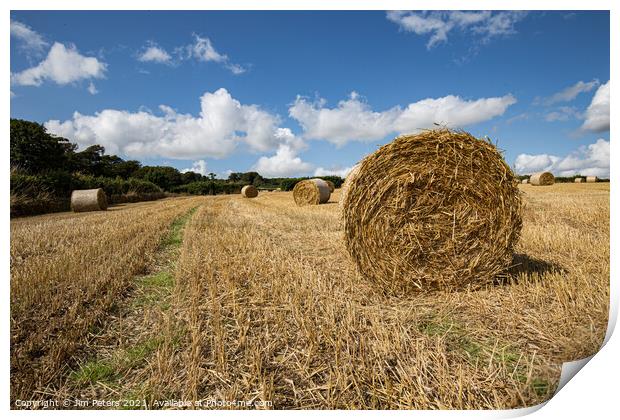 Harvest time hay Bales Print by Jim Peters
