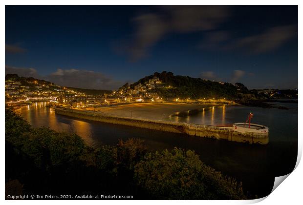 The Banjo pair and Looe beach at dusk Print by Jim Peters