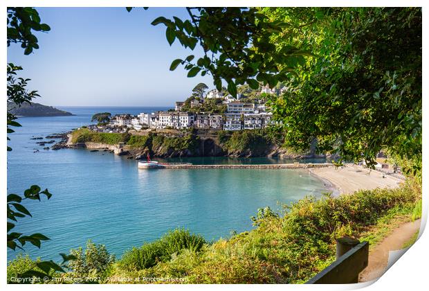 Sunny morning at Looe beach and Banjo pier Print by Jim Peters