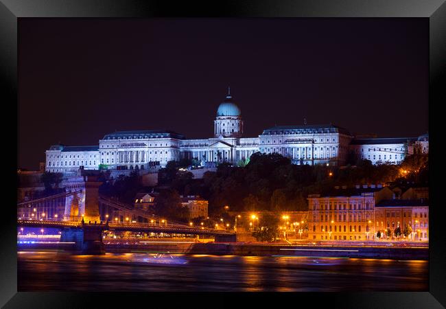 Buda Castle In Budapest Illuminated At Night Framed Print by Artur Bogacki