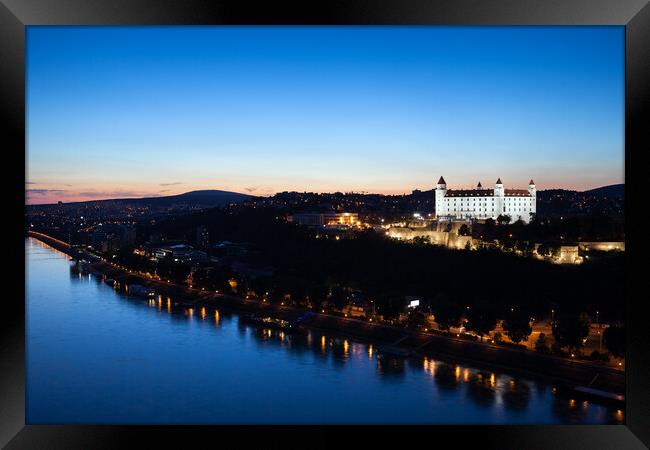 Twilight At Danube River in Bratislava City Framed Print by Artur Bogacki
