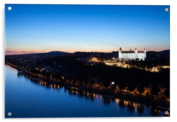 Twilight At Danube River in Bratislava City Acrylic by Artur Bogacki