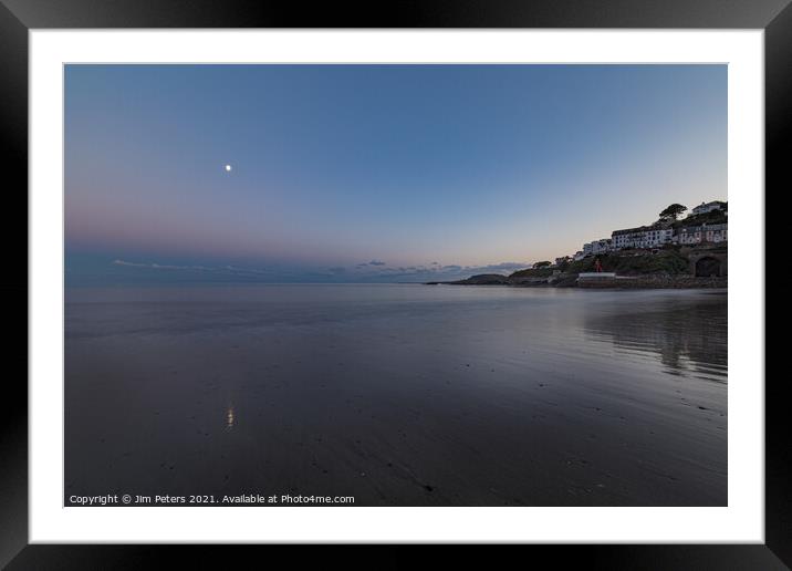 Moonlight reflections on Looe Beach Cornwall Framed Mounted Print by Jim Peters