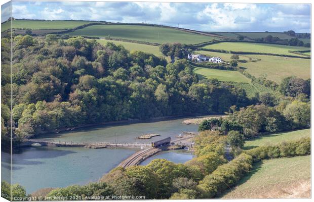 East Looe River at Terras Bridge with train Canvas Print by Jim Peters