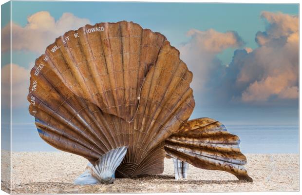Iconic Scallop Sculpture on Aldeburgh Beach Canvas Print by Kevin Snelling