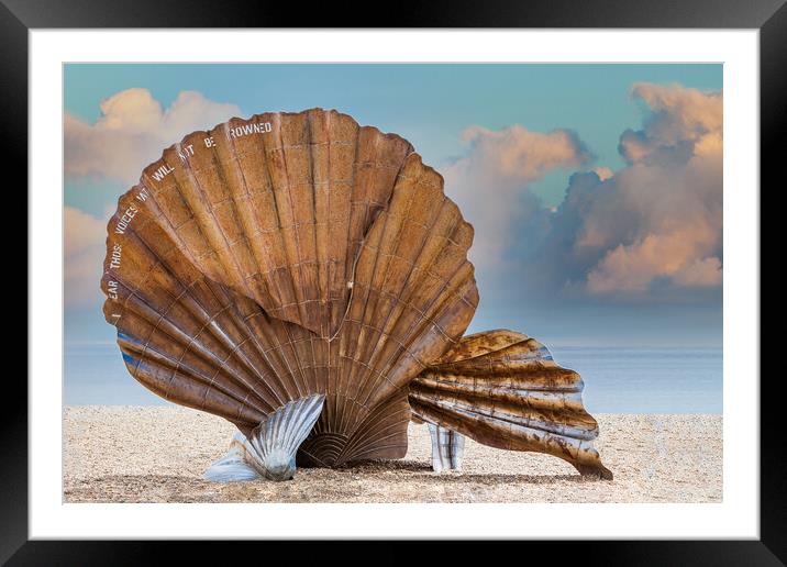 Iconic Scallop Sculpture on Aldeburgh Beach Framed Mounted Print by Kevin Snelling