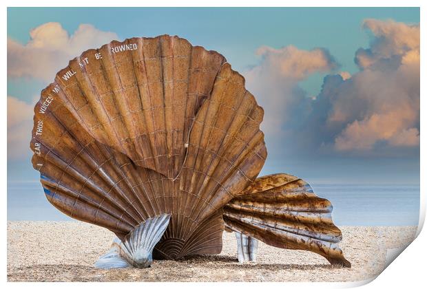 Iconic Scallop Sculpture on Aldeburgh Beach Print by Kevin Snelling