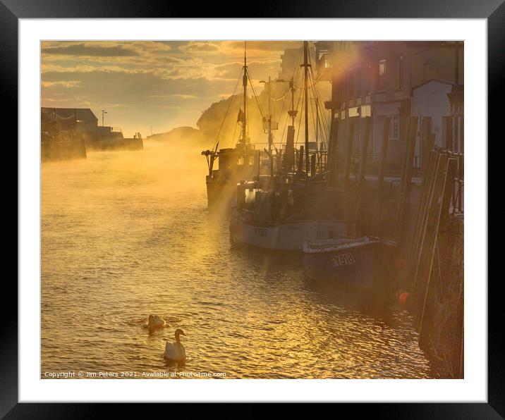 Misty morning Looe Harbour Framed Mounted Print by Jim Peters